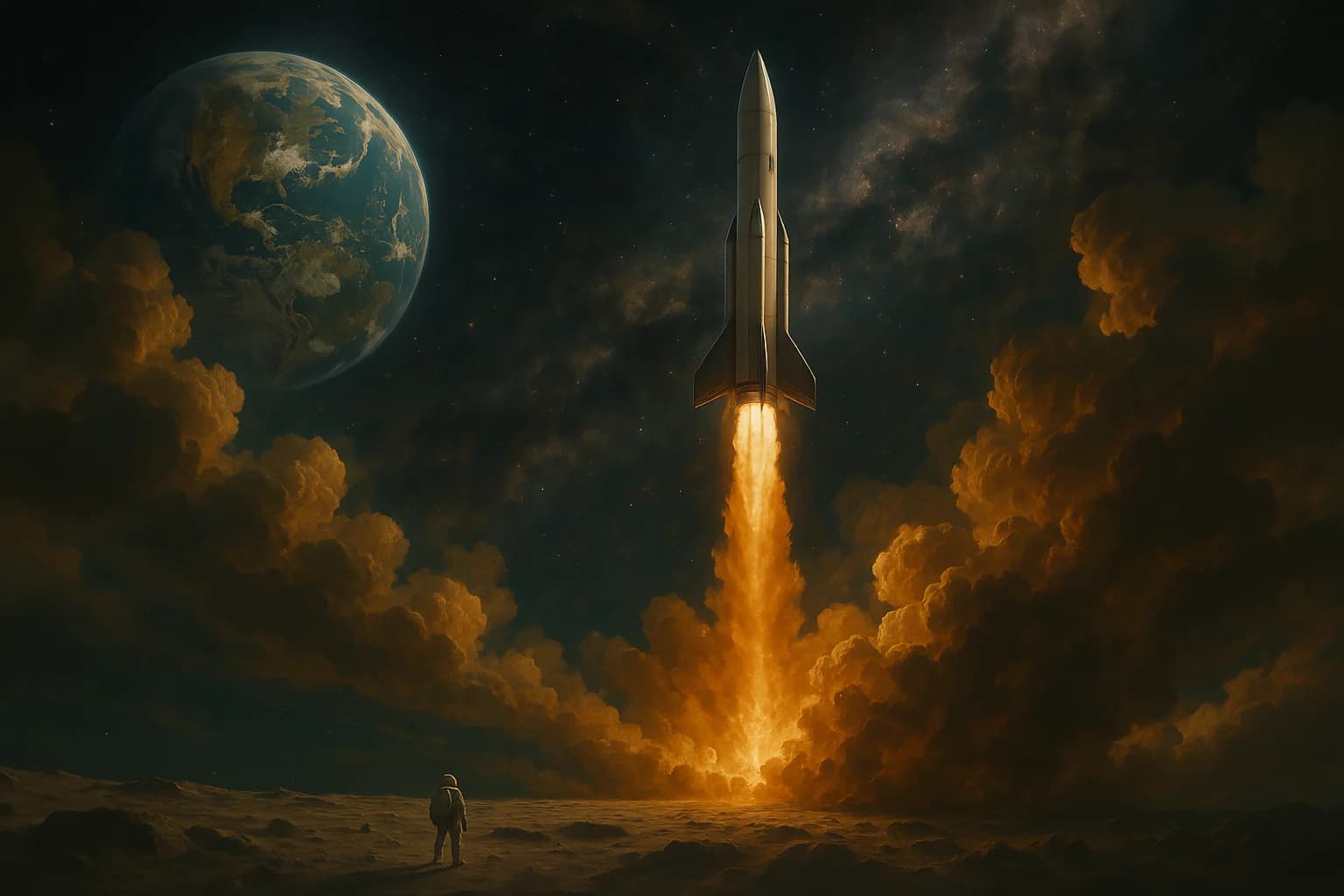 Rocket launching toward the Moon